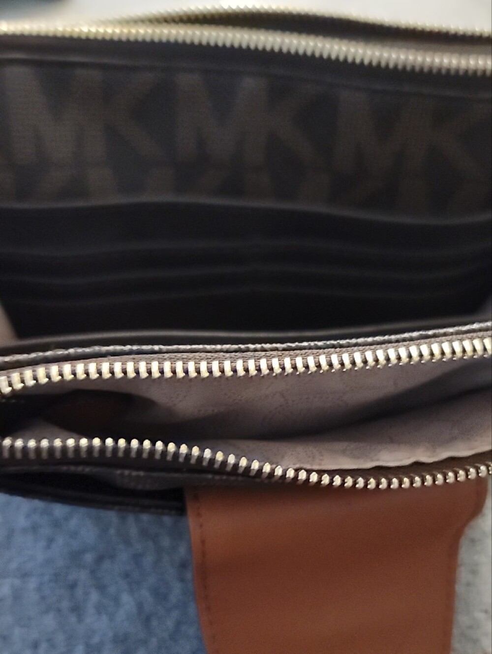 Michael Kors Brown Logo Crossbody with Tan Leather Flap and Gold MK Emblem - Picture 15 of 16